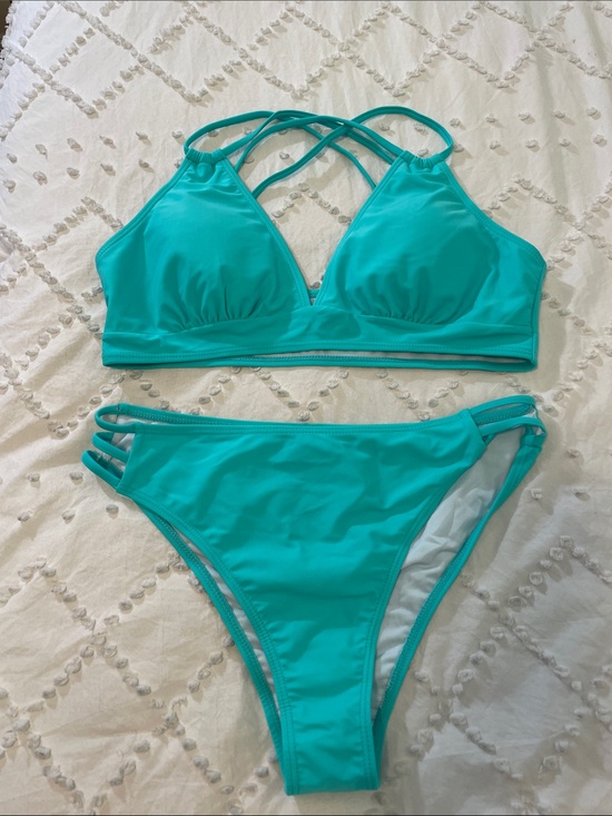 Other - Women's Teal Strappy Bikini Turquoise Push Up V Neck Sets Criss Cross new